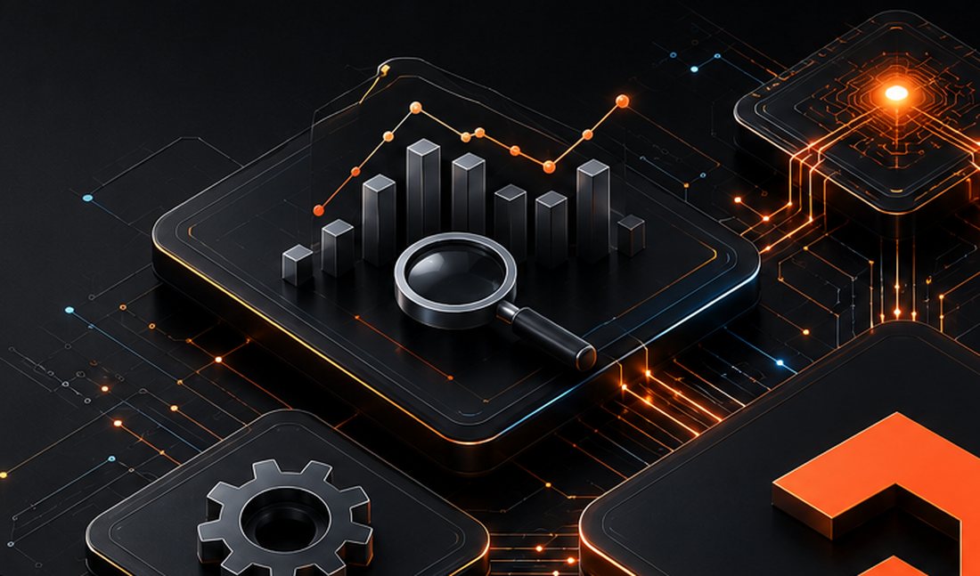 AGSL analytics and assessment — data and magnifying-glass detail